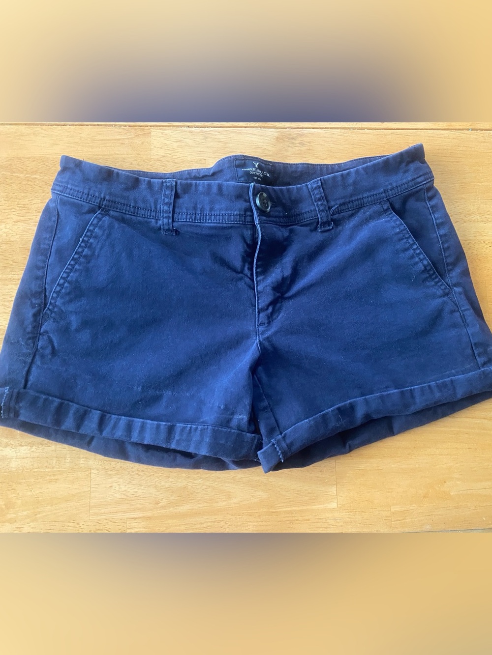 Navy Mid-Rise Chino Stretch Cotton Shorts